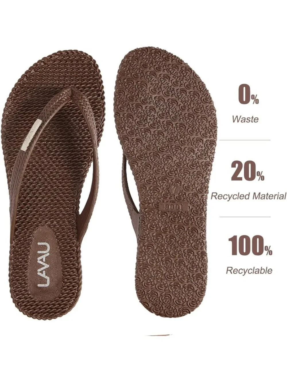 Women's Brown Rubber Sole Waterproof Non Slip Flip Flops Flat Thong Sandals